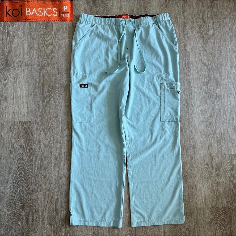 Koi Basics Holly Scrub Pants 731P Aqua Blue Large Petite Cargo Drawstring Waist